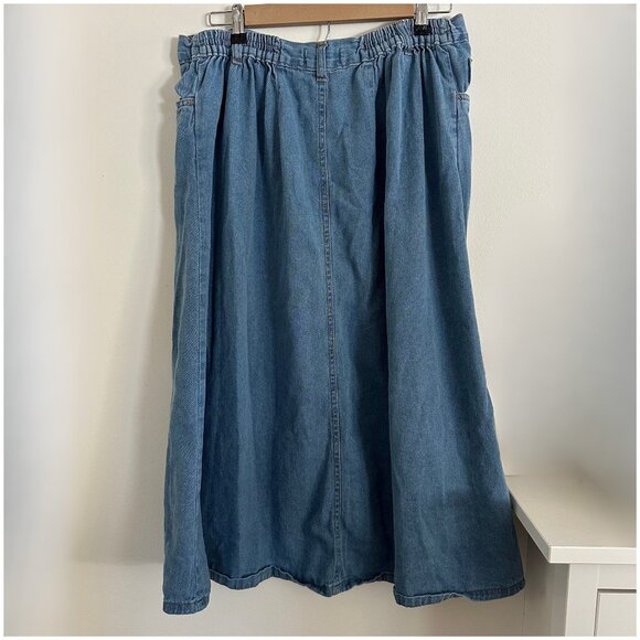 Women Within Perfect Side-Elastic Cotton Button Front Denim Jeans Skirt P/16W - Picture 3 of 5